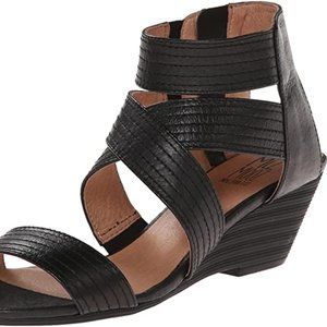Miz Mooz Black Leather Dayna Wedge Sandal - Size 7.5